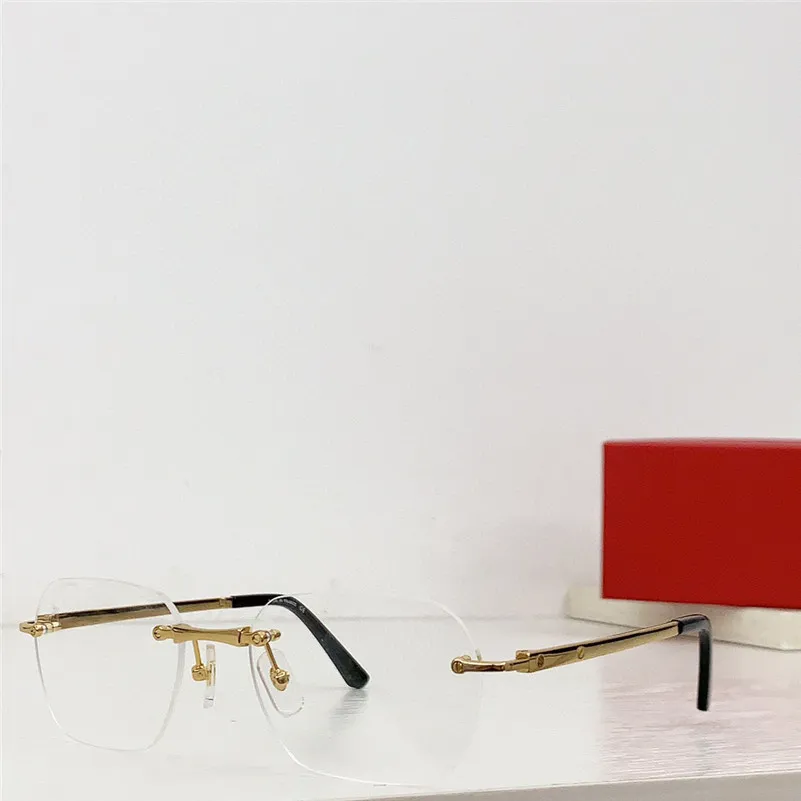 Nuevos gafas ópticas de diseño de moda 0407 Rimless K Gold Frame Forma retro Simple y elegante Las gafas versátiles con caja pue