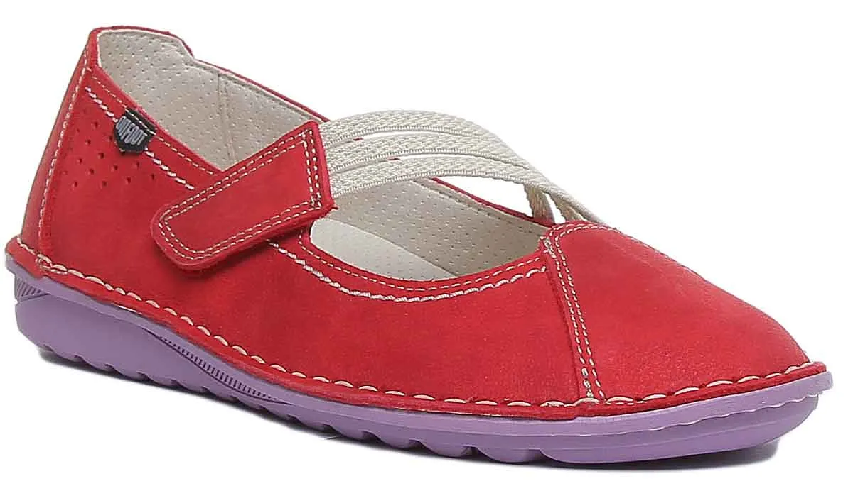 On Foot Francesita Zapatillas con 3 tiras de gancho y bucle para mujer en rojo