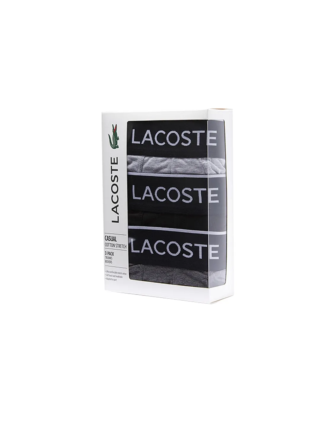 Pack tres boxers con logo Lacoste, gris, gris oscuro y negro