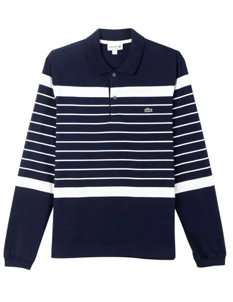 Polo Lacoste a rayas azul marino manga larga para hombre