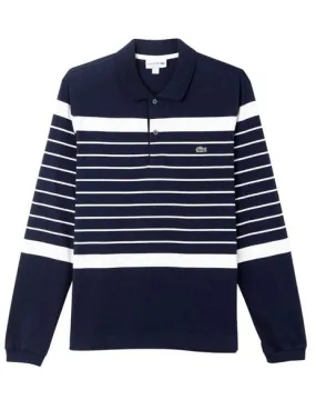 Polo Lacoste a rayas azul marino manga larga para hombre