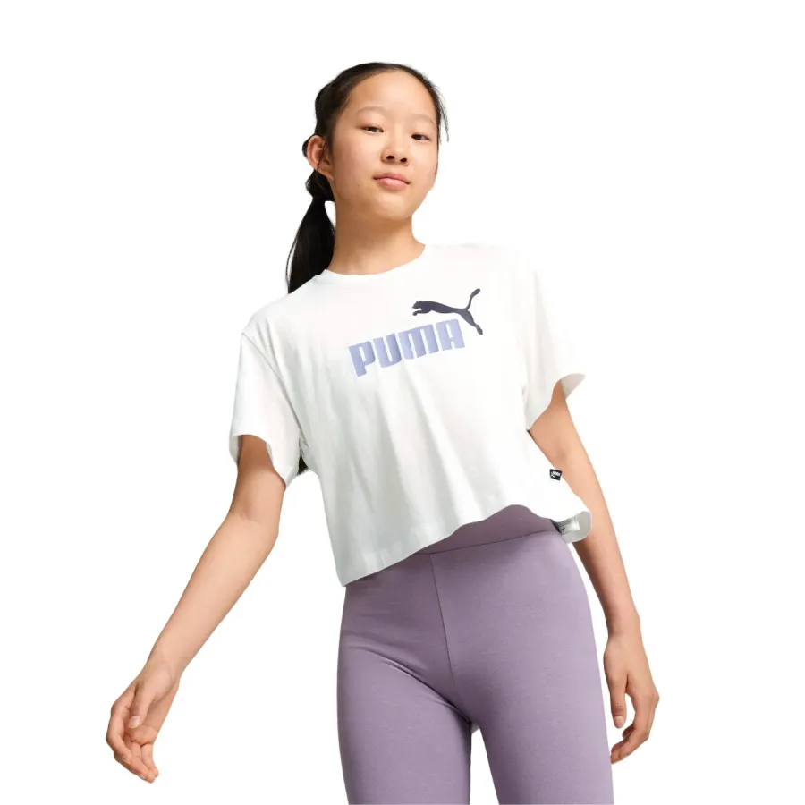 Puma Girls Logo Cropped Tee "White"