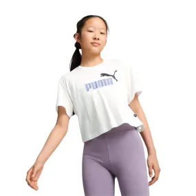 Puma Girls Logo Cropped Tee "White"