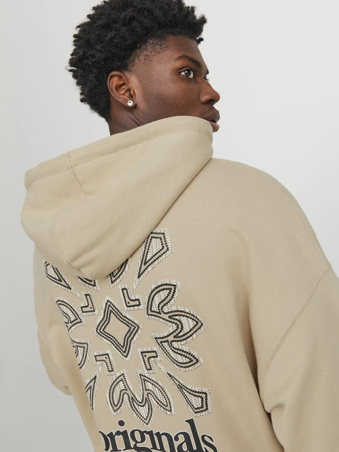 Sudadera oversize estampada con capucha, Beige - JORBARI