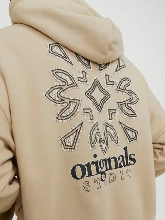 Sudadera oversize estampada con capucha, Beige - JORBARI