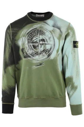 Sudadera verde militar con estampado distorcionado azul y negro