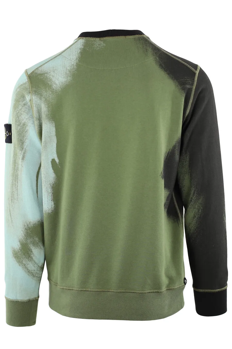 Sudadera verde militar con estampado distorcionado azul y negro