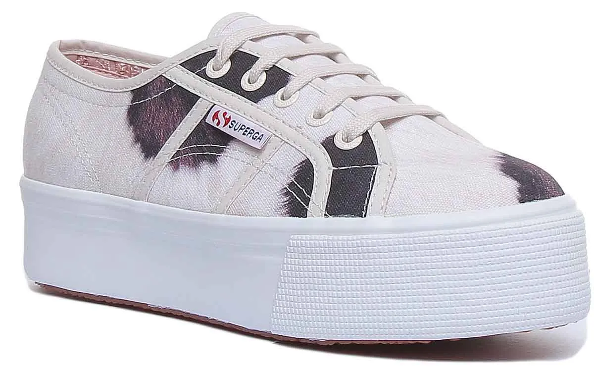 Superga 2790 Cow Print Zapatillas con suela de plataforma para mujer en beige