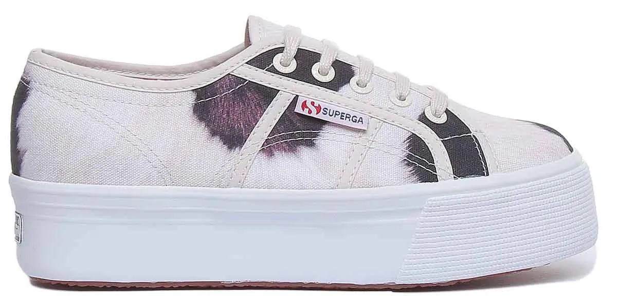 Superga 2790 Cow Print Zapatillas con suela de plataforma para mujer en beige