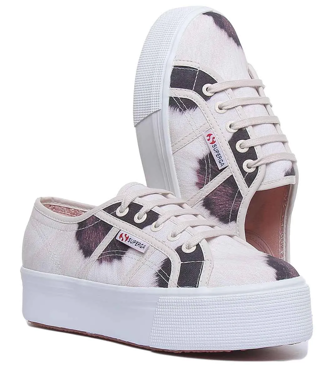 Superga 2790 Cow Print Zapatillas con suela de plataforma para mujer en beige