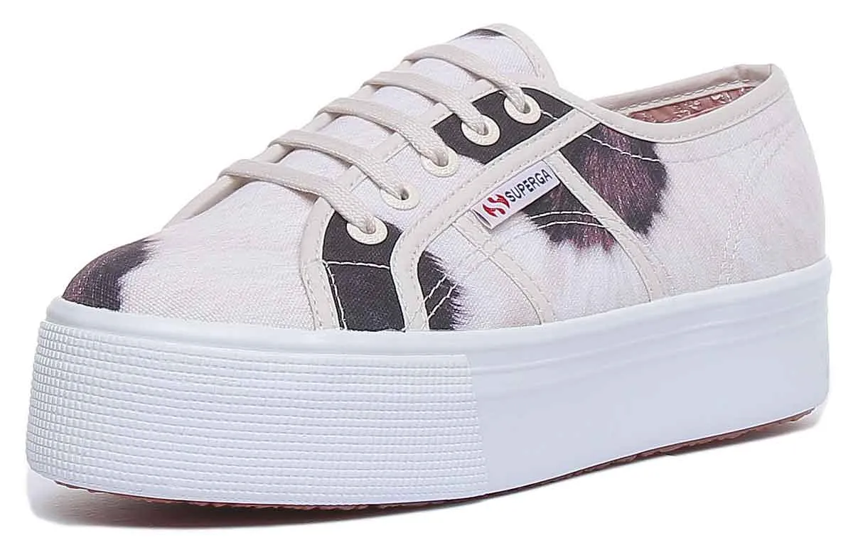 Superga 2790 Cow Print Zapatillas con suela de plataforma para mujer en beige