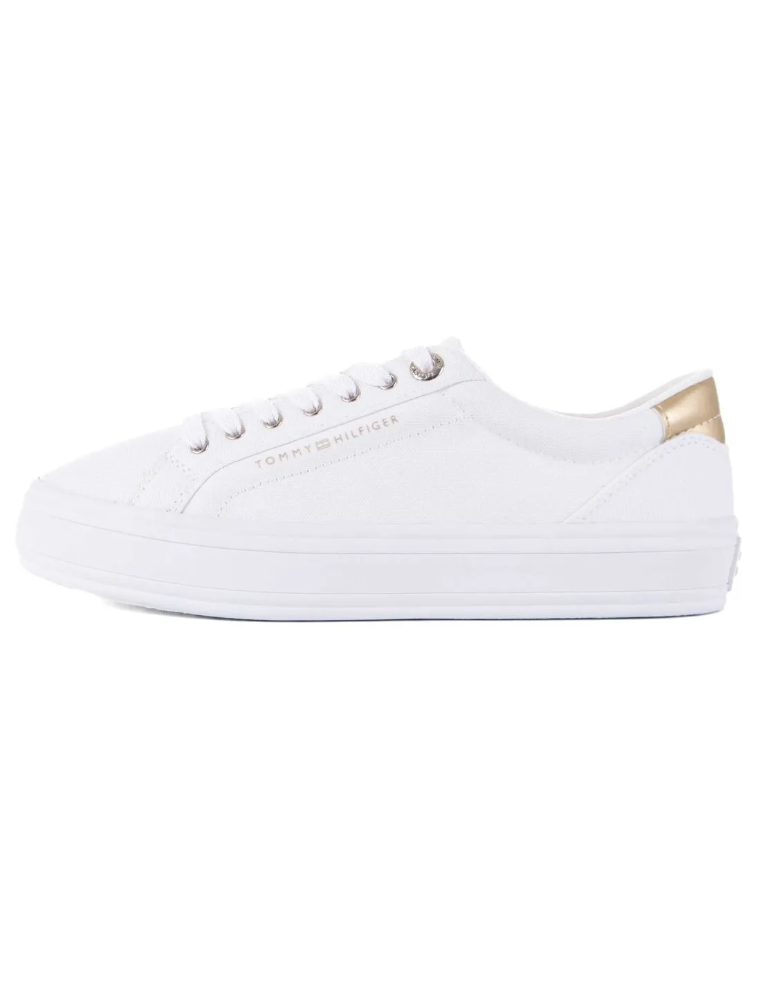 TOMMY HILFIGER - Zapatillas blanco y dorado Essential Vulc Canvas FW0FW07682 Mujer