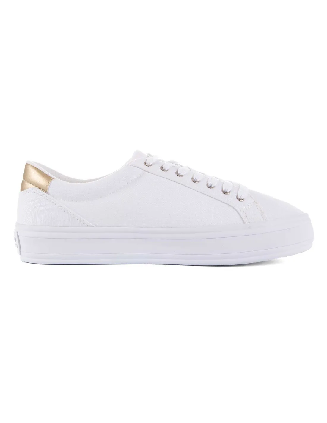 TOMMY HILFIGER - Zapatillas blanco y dorado Essential Vulc Canvas FW0FW07682 Mujer