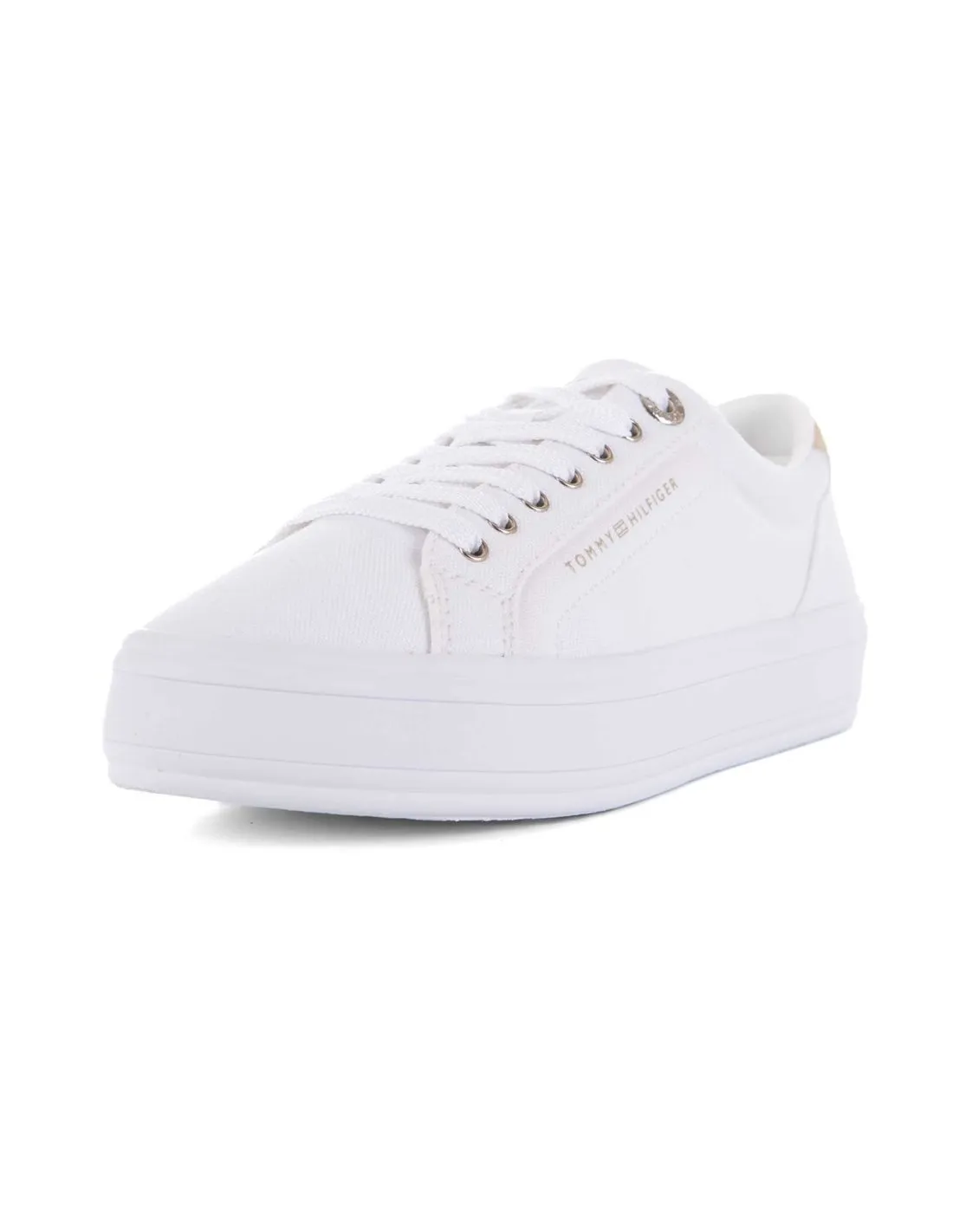 TOMMY HILFIGER - Zapatillas blanco y dorado Essential Vulc Canvas FW0FW07682 Mujer