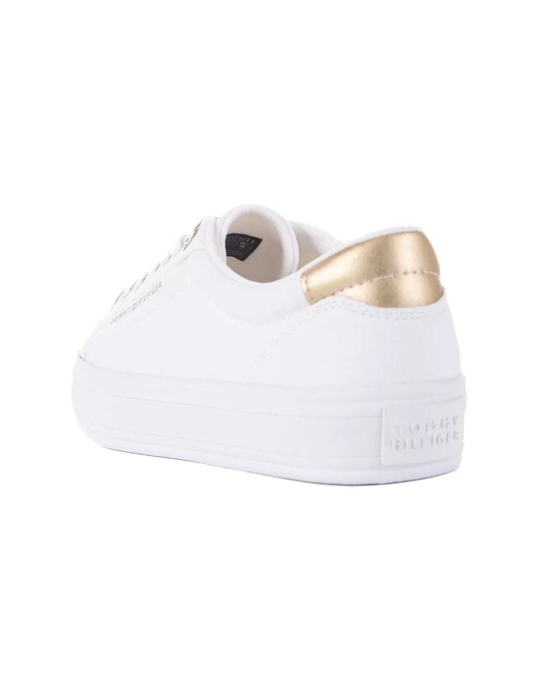 TOMMY HILFIGER - Zapatillas blanco y dorado Essential Vulc Canvas FW0FW07682 Mujer