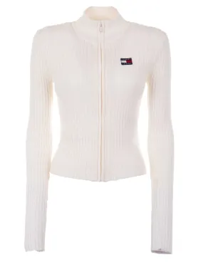 TOMMY JEANS - Jersey blanco TJW Badge Zip DW0DW16532 Mujer