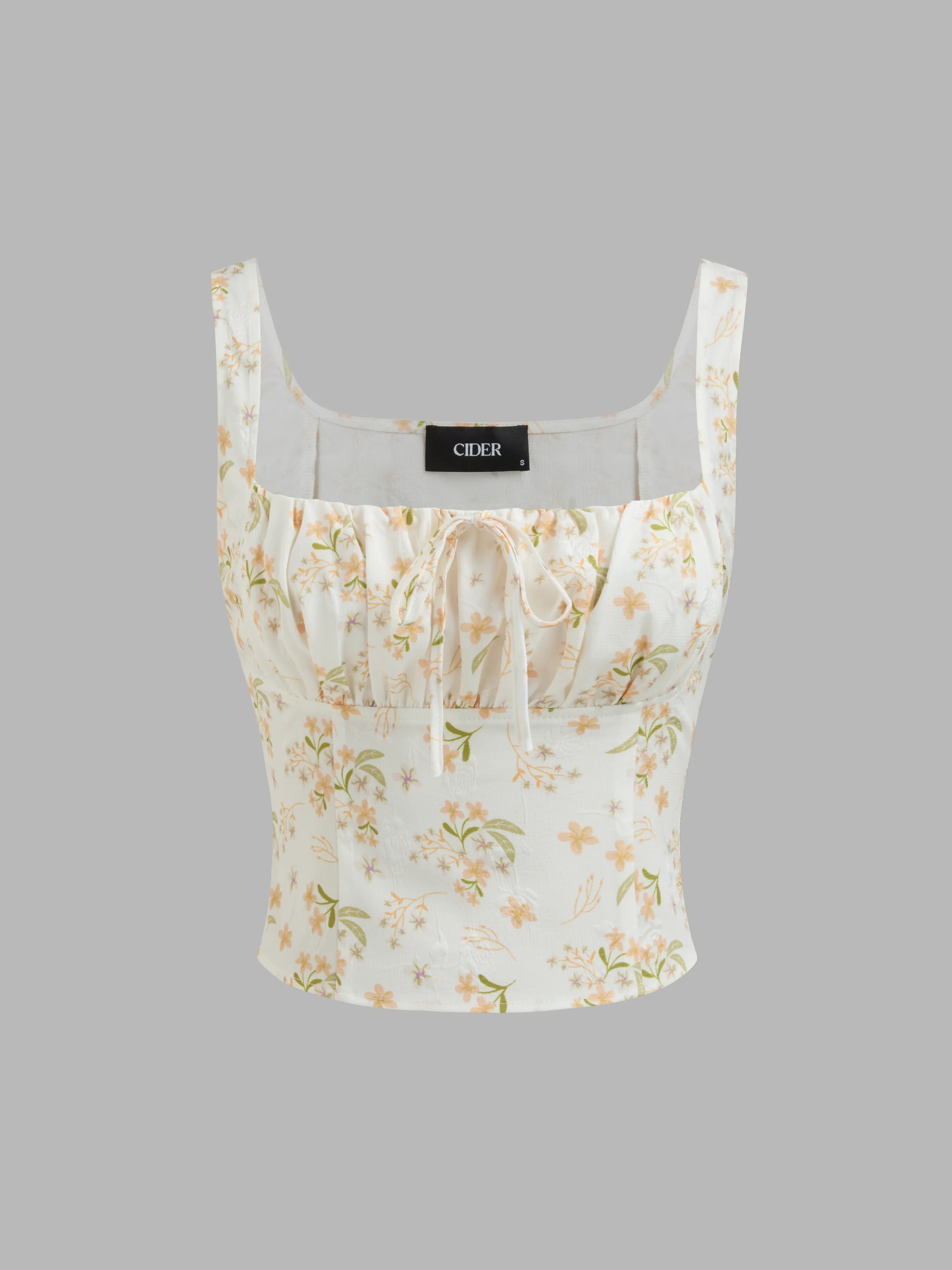 Top Cami Corto Anudado con Cuello Cuadrado y Estampado Floral