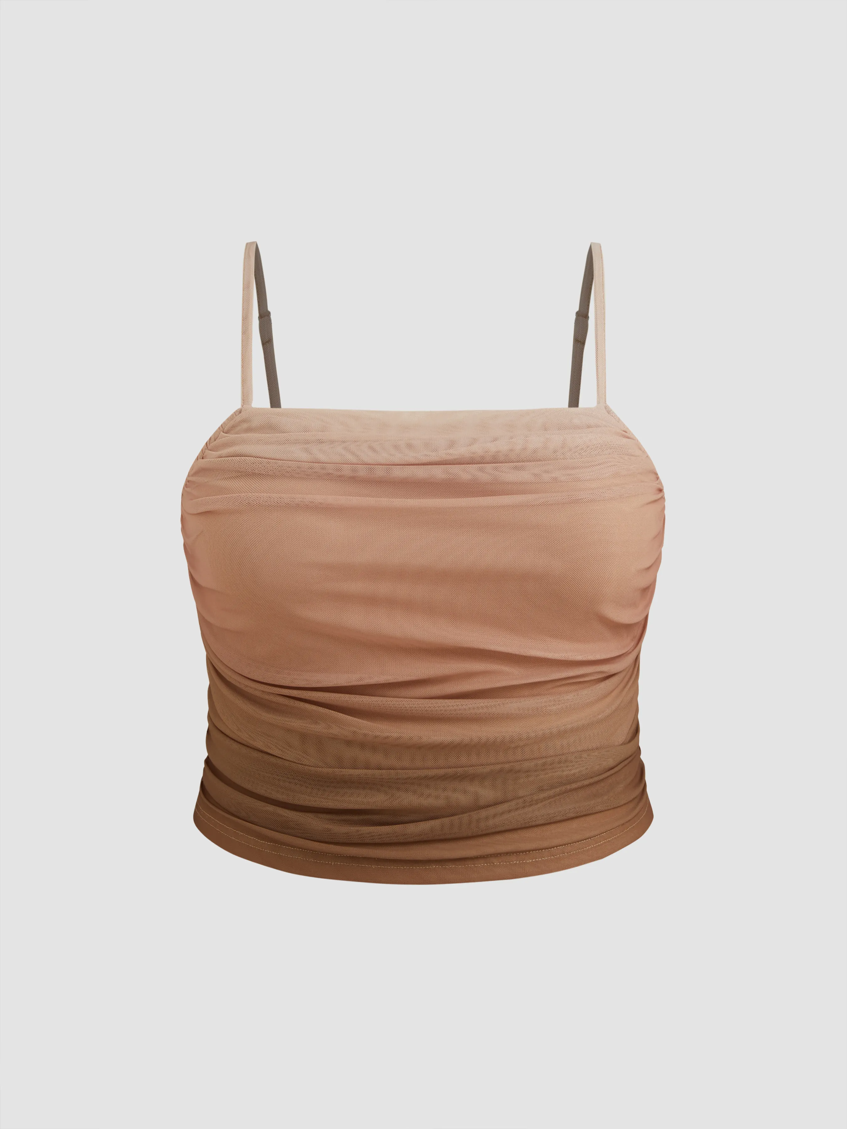 Top Cami Corto Fruncido Degradado con Cuello Cuadrado de Malla Curvy