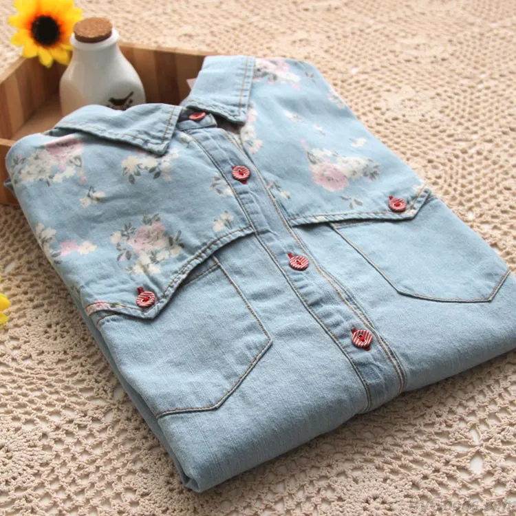 Vintage Floral Washed Denim Shirt