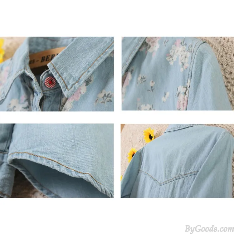 Vintage Floral Washed Denim Shirt