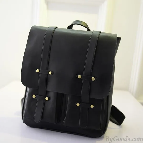 Vintage Square Double Belt Schoolbags Backpacks