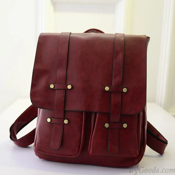 Vintage Square Double Belt Schoolbags Backpacks