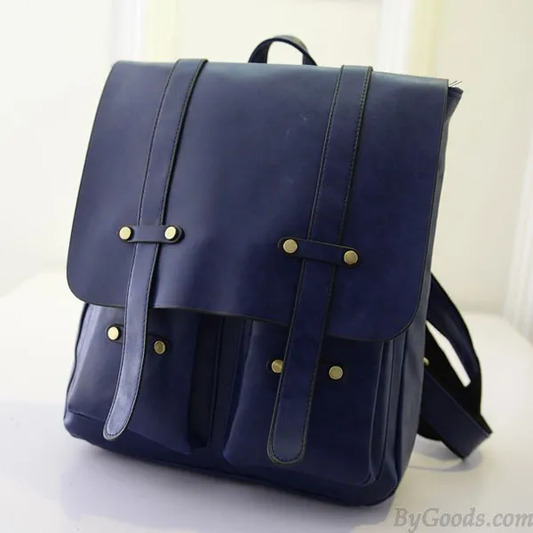 Vintage Square Double Belt Schoolbags Backpacks