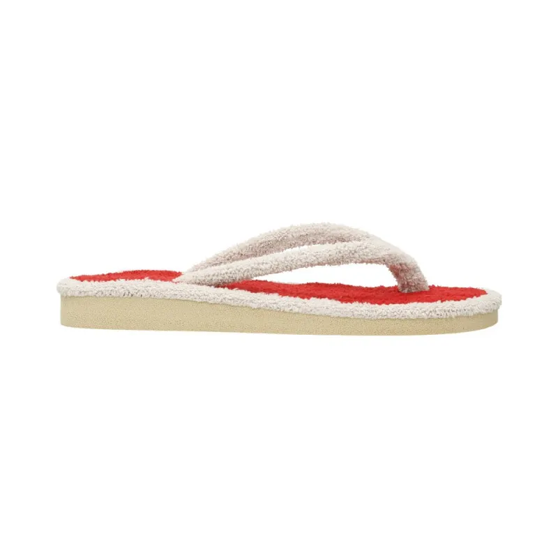 Zapatillas de casa de dedo para mujer de toalla, rojo combinado con beige