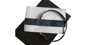 Zara embrague de cuero genuino Blanco Azul 